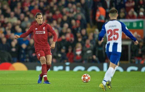 LIVERPOOL, ENGLAND - Tuesday, April 9, 2019: Liverpool's Virgil van Dijk during the UEFA Champions League Quarter-Final 1st Leg match between Liverpool FC and FC Porto at Anfield. (Pic by David Rawcliffe/Propaganda)