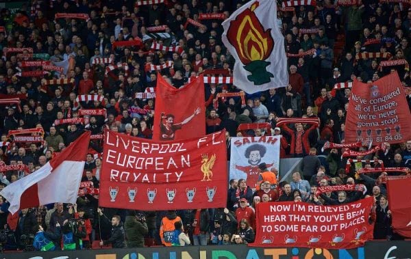 LIVERPOOL, ENGLAND - Tuesday, April 9, 2019: Liverpool's supporters before the UEFA Champions League Quarter-Final 1st Leg match between Liverpool FC and FC Porto at Anfield. (Pic by David Rawcliffe/Propaganda)