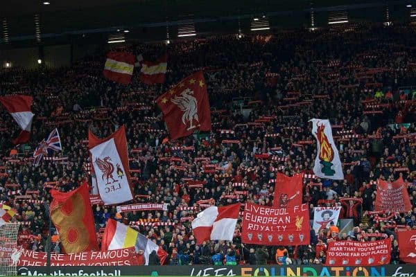 LIVERPOOL, ENGLAND - Tuesday, April 9, 2019: Liverpool's supporters before the UEFA Champions League Quarter-Final 1st Leg match between Liverpool FC and FC Porto at Anfield. (Pic by David Rawcliffe/Propaganda)