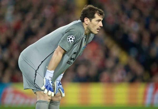 LIVERPOOL, ENGLAND - Tuesday, April 9, 2019: FC Porto's goalkeeper Iker Casillas during the UEFA Champions League Quarter-Final 1st Leg match between Liverpool FC and FC Porto at Anfield. (Pic by David Rawcliffe/Propaganda)