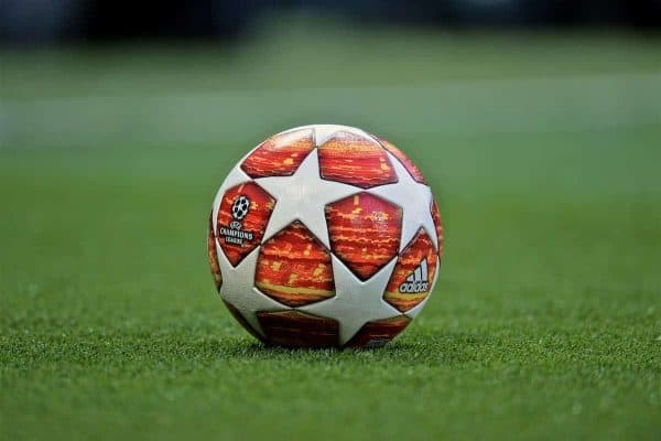 MANCHESTER, ENGLAND - Thursday, April 11, 2019: The official Adidas Champions League match-ball during the UEFA Champions League Quarter-Final 1st Leg match between Manchester United FC and FC Barcelona at Old Trafford. (Pic by David Rawcliffe/Propaganda)