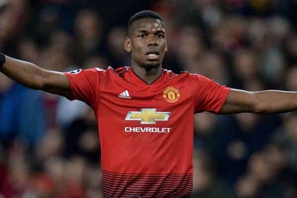 MANCHESTER, ENGLAND - Thursday, April 11, 2019: Manchester United's Paul Pogba during the UEFA Champions League Quarter-Final 1st Leg match between Manchester United FC and FC Barcelona at Old Trafford. Barcelona won 1-0. (Pic by David Rawcliffe/Propaganda)