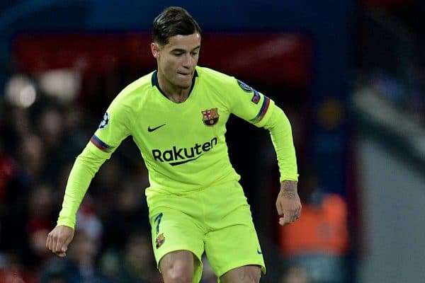 MANCHESTER, ENGLAND - Thursday, April 11, 2019: Barcelona's Philippe Coutinho during the UEFA Champions League Quarter-Final 1st Leg match between Manchester United FC and FC Barcelona at Old Trafford. Barcelona won 1-0. (Pic by David Rawcliffe/Propaganda)