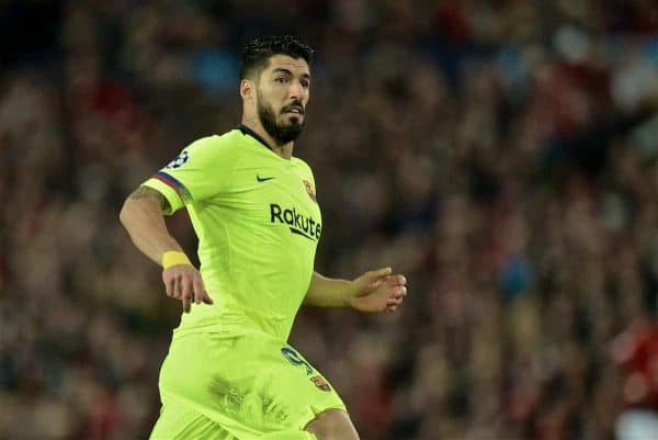 MANCHESTER, ENGLAND - Thursday, April 11, 2019: Barcelona's Luis Alberto Suarez Diaz during the UEFA Champions League Quarter-Final 1st Leg match between Manchester United FC and FC Barcelona at Old Trafford. Barcelona won 1-0. (Pic by David Rawcliffe/Propaganda)