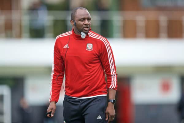 NEWPORT, WALES - Sunday, May 26, 2019: Patrick Vieira gives a practical demonstration of defending the opposition half during day three of the Football Association of Wales National Coaches Conference 2019 at Dragon Park. (Pic by David Rawcliffe/Propaganda)