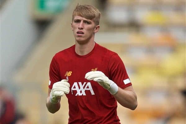 BRADFORD, ENGLAND - Saturday, July 13, 2019: Liverpool's goalkeeper Daniel Atherton during the pre-match warm-up before a pre-season friendly match between Bradford City AFC and Liverpool FC at Valley Parade. (Pic by David Rawcliffe/Propaganda)