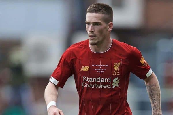 BRADFORD, ENGLAND - Saturday, July 13, 2019: Liverpool's Ryan Kent during a pre-season friendly match between Bradford City AFC and Liverpool FC at Valley Parade. (Pic by David Rawcliffe/Propaganda) BRADFORD, ENGLAND - Saturday, July 13, 2019: Liverpool's xxxx during a pre-season friendly match between Bradford City AFC and Liverpool FC at Valley Parade. (Pic by David Rawcliffe/Propaganda)