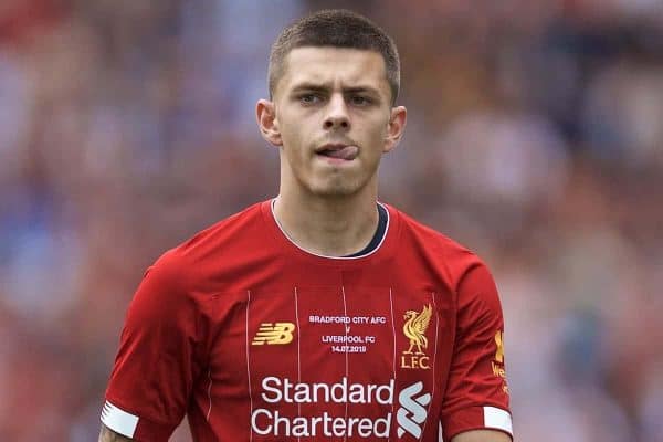 BRADFORD, ENGLAND - Saturday, July 13, 2019: Liverpool's Adam Lewis during a pre-season friendly match between Bradford City AFC and Liverpool FC at Valley Parade. (Pic by David Rawcliffe/Propaganda)