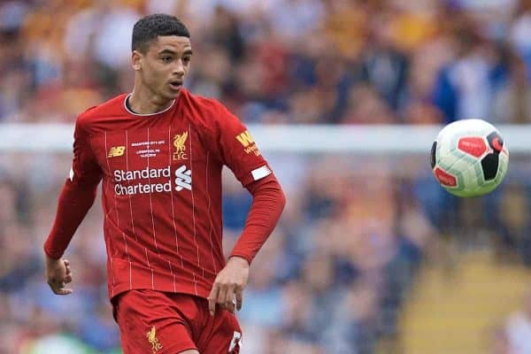 BRADFORD, ENGLAND - Saturday, July 13, 2019: Liverpool's Ki-Jana Hoever during a pre-season friendly match between Bradford City AFC and Liverpool FC at Valley Parade. (Pic by David Rawcliffe/Propaganda)