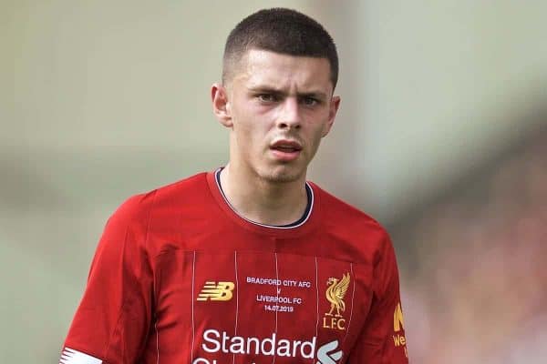 BRADFORD, ENGLAND - Saturday, July 13, 2019: Liverpool's Adam Lewis during a pre-season friendly match between Bradford City AFC and Liverpool FC at Valley Parade. (Pic by David Rawcliffe/Propaganda)