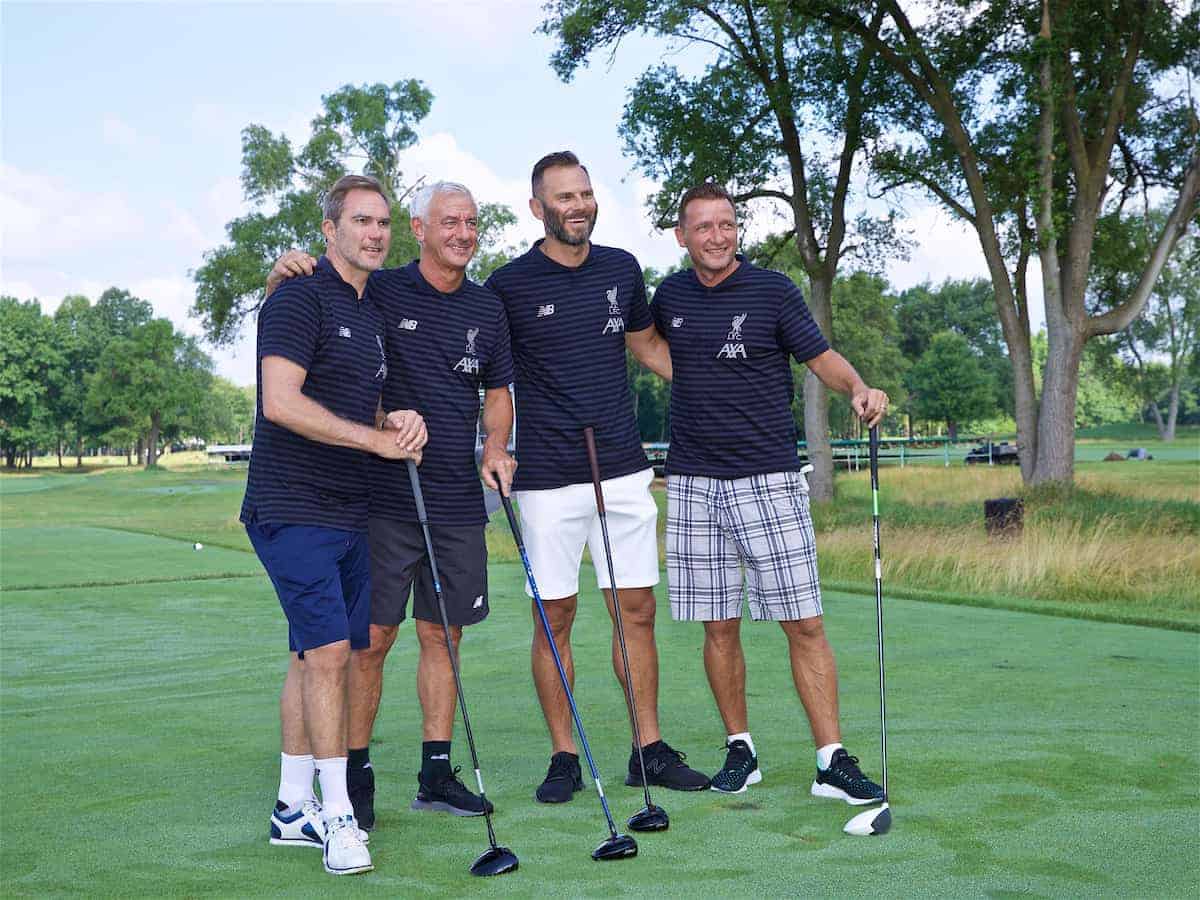 SOUTH BEND, INDIANA, USA - Wednesday, July 17, 2019: Liverpool's club Ambassadors (L-R) Jason McAteer, Ian Rush, Patrick Berger and Vladimír Šmicer at the Warren Golf Club at Notre Dame University on day two of the club's pre-season tour of America. (Pic by David Rawcliffe/Propaganda)