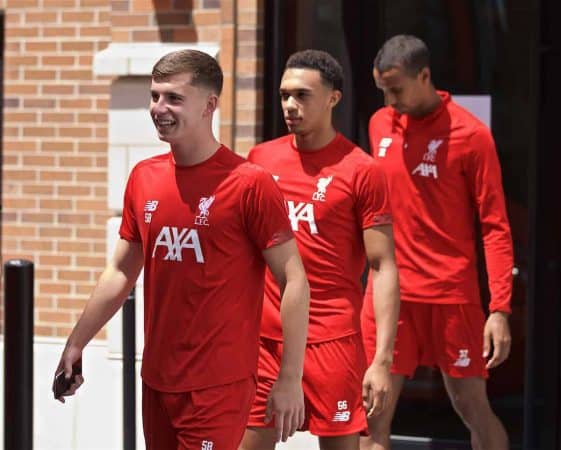 SOUTH BEND, INDIANA, USA - Wednesday, July 17, 2019: Liverpool's Ben Woodburn leaves the team hotel as the squad head for a second training session on day two of the club's pre-season tour of America. (Pic by David Rawcliffe/Propaganda)