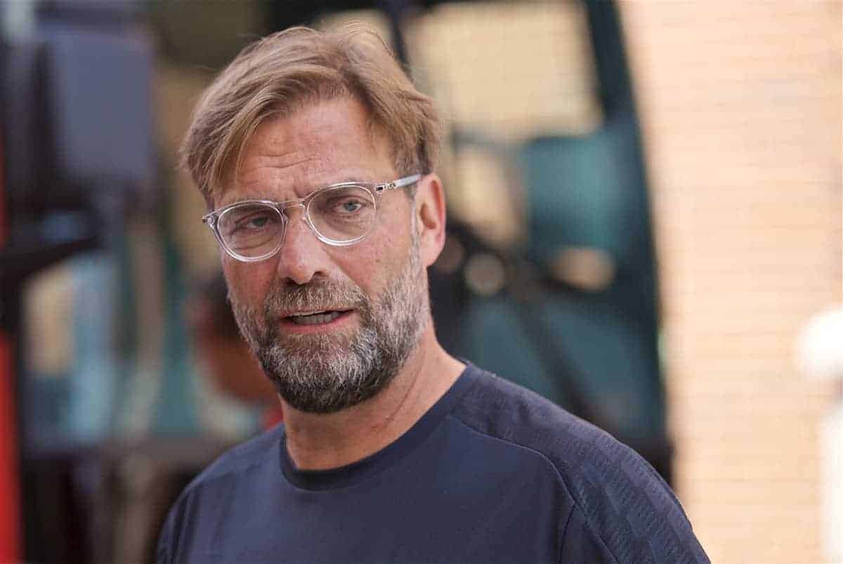 SOUTH BEND, INDIANA, USA - Wednesday, July 17, 2019: Liverpool's manager Jürgen Klopp leaves the team hotel as the squad head for a second training session on day two of the club's pre-season tour of America. (Pic by David Rawcliffe/Propaganda)