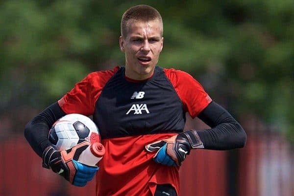 SOUTH BEND, INDIANA, USA - Thursday, July 18, 2019: Liverpool's goalkeeper Jakub Ojrzynski during a training session ahead of the friendly match against Borussia Dortmund at the Notre Dame Stadium on day three of the club's pre-season tour of America. (Pic by David Rawcliffe/Propaganda)