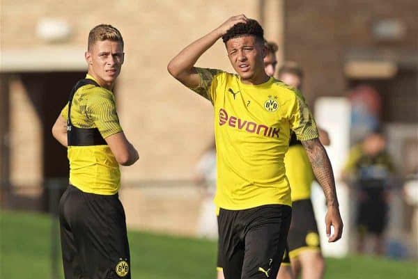 SOUTH BEND, INDIANA, USA - Thursday, July 18, 2019: Borussia Dortmund's Jadon Sancho during a training session ahead of the friendly match against Liverpool at the Notre Dame Stadium on day three of the club's pre-season tour of America. (Pic by David Rawcliffe/Propaganda)