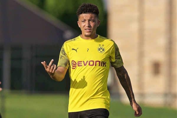 SOUTH BEND, INDIANA, USA - Thursday, July 18, 2019: Borussia Dortmund's Jadon Sancho during a training session ahead of the friendly match against Liverpool at the Notre Dame Stadium on day three of the club's pre-season tour of America. (Pic by David Rawcliffe/Propaganda)