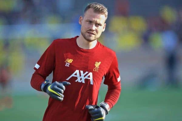 SOUTH BEND, INDIANA, USA - Friday, July 19, 2019: Liverpool's goalkeeper Simon Mignolet during the pre-match warm-up before a friendly match between Liverpool FC and Borussia Dortmund at the Notre Dame Stadium on day four of the club's pre-season tour of America. (Pic by David Rawcliffe/Propaganda)