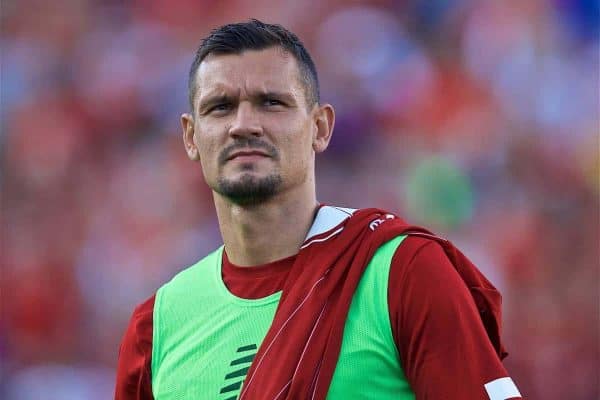 SOUTH BEND, INDIANA, USA - Friday, July 19, 2019: Liverpool's Dejan Lovren before a friendly match between Liverpool FC and Borussia Dortmund at the Notre Dame Stadium on day four of the club's pre-season tour of America. (Pic by David Rawcliffe/Propaganda)