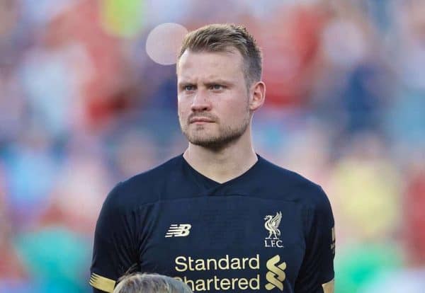 SOUTH BEND, INDIANA, USA - Friday, July 19, 2019: Liverpool's goalkeeper Simon Mignolet lines-up before a friendly match between Liverpool FC and Borussia Dortmund at the Notre Dame Stadium on day four of the club's pre-season tour of America. (Pic by David Rawcliffe/Propaganda)