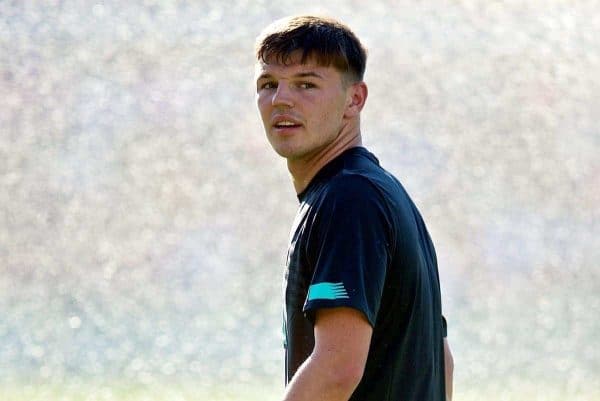 BOSTON, MASSACHUSETTS, USA - Sunday, July 21, 2019: Liverpool's Bobby Duncan during the pre-match warm-up before a friendly against Sevilla FC at Fenway Park on day six of the club's pre-season tour of America. (Pic by David Rawcliffe/Propaganda)