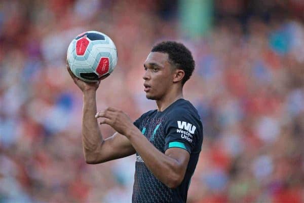 BOSTON, MASSACHUSETTS, USA - Sunday, July 21, 2019: Liverpool's Trent Alexander-Arnold prepares to take a throw-in during a friendly between Liverpool FC and Sevilla FC at Fenway Park on day six of the club's pre-season tour of America. (Pic by David Rawcliffe/Propaganda)