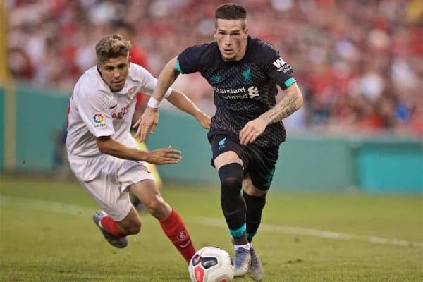 BOSTON, MASSACHUSETTS, USA - Sunday, July 21, 2019: Liverpool's Ryan Kent during a friendly against Sevilla FC at Fenway Park on day six of the club's pre-season tour of America. (Pic by David Rawcliffe/Propaganda)