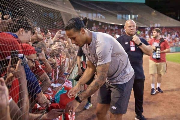 BOSTON, MASSACHUSETTS, USA - Sunday, July 21, 2019: Liverpool Virgil van Dijk signs autographs for supporters after a friendly between Liverpool FC and Sevilla FC at Fenway Park on day six of the club's pre-season tour of America. (Pic by David Rawcliffe/Propaganda)