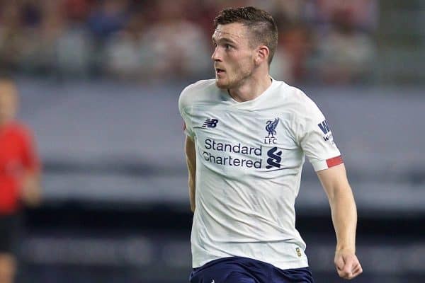 NEW YORK, NEW YORK, USA - Wednesday, July 24, 2019: Liverpool's Andy Robertson during a friendly match between Liverpool FC and Sporting Clube de Portugal at the Yankee Stadium on day nine of the club's pre-season tour of America. (Pic by David Rawcliffe/Propaganda)