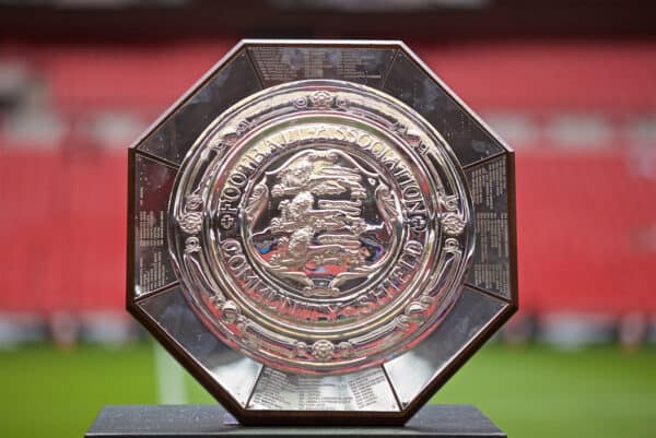 LONDON, ENGLAND - Sunday, August 4, 2019: The Community Shield trophy on display before the FA Community Shield match between Manchester City FC and Liverpool FC at Wembley Stadium. (Pic by David Rawcliffe/Propaganda)