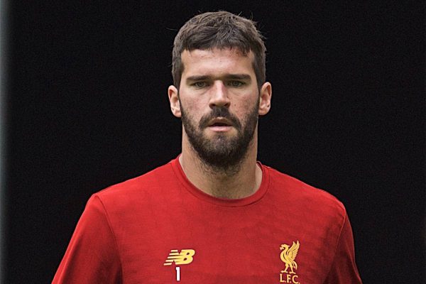 LONDON, ENGLAND - Sunday, August 4, 2019: Liverpool's goalkeeper Alisson Becker during the pre-match warm-up before the FA Community Shield match between Manchester City FC and Liverpool FC at Wembley Stadium. (Pic by David Rawcliffe/Propaganda)