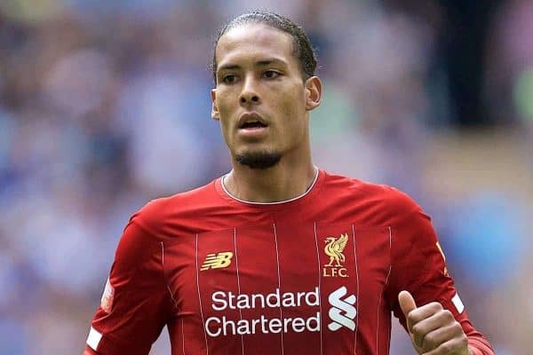 LONDON, ENGLAND - Sunday, August 4, 2019: Liverpool's Virgil van Dijk during the FA Community Shield match between Manchester City FC and Liverpool FC at Wembley Stadium. (Pic by David Rawcliffe/Propaganda)