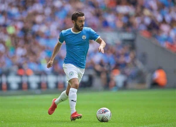 LONDON, ENGLAND - Sunday, August 4, 2019: Manchester City's Bernardo Silva during the FA Community Shield match between Manchester City FC and Liverpool FC at Wembley Stadium. (Pic by David Rawcliffe/Propaganda)