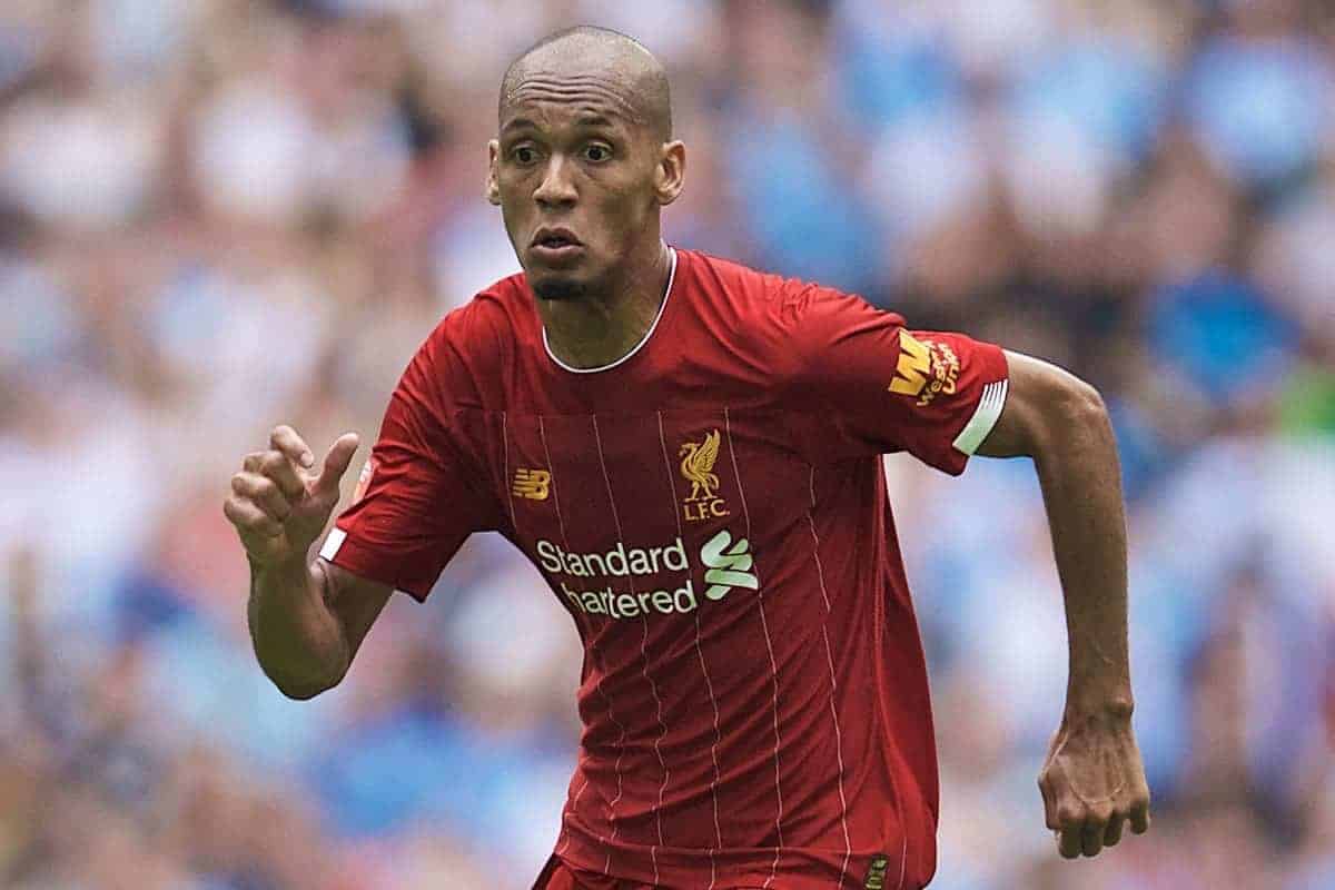 LONDON, ENGLAND - Sunday, August 4, 2019: Liverpool's Fabio Henrique Tavares 'Fabinho' during the FA Community Shield match between Manchester City FC and Liverpool FC at Wembley Stadium. (Pic by David Rawcliffe/Propaganda)