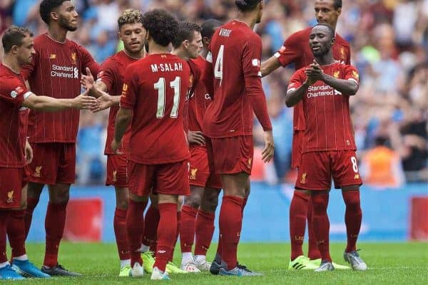 LONDON, ENGLAND - Sunday, August 4, 2019: Liverpool players reacts after losing the penalty shoot-out during the FA Community Shield match between Manchester City FC and Liverpool FC at Wembley Stadium. Manchester City won 5-4 on penalties after a 1-1 draw. (Pic by David Rawcliffe/Propaganda)