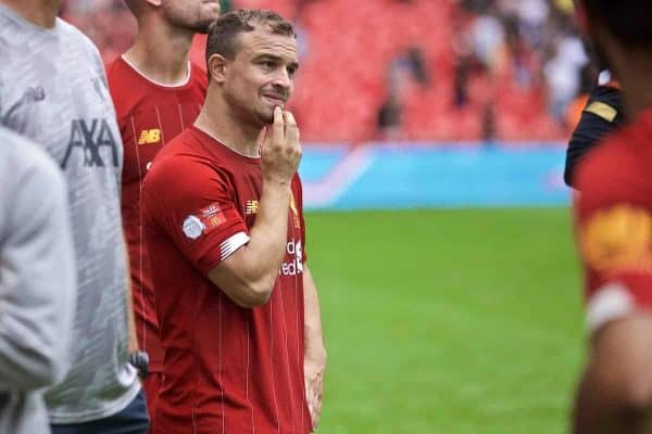 LONDON, ENGLAND - Sunday, August 4, 2019: Liverpool's Xherdan Shaqiri looks dejected after the FA Community Shield match between Manchester City FC and Liverpool FC at Wembley Stadium. Manchester City won 5-4 on penalties after a 1-1 draw. (Pic by David Rawcliffe/Propaganda)