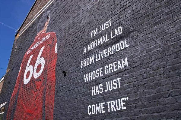 LIVERPOOL, ENGLAND - Thursday, August 8, 2019: A mural of Liverpool's Trent Alexander-Arnold on the side of a building in Sybil Road, Anfield. The mural was commissioned by The Anfield Wrap and painted by local artist Akse P19. (Pic by David Rawcliffe/Propaganda)