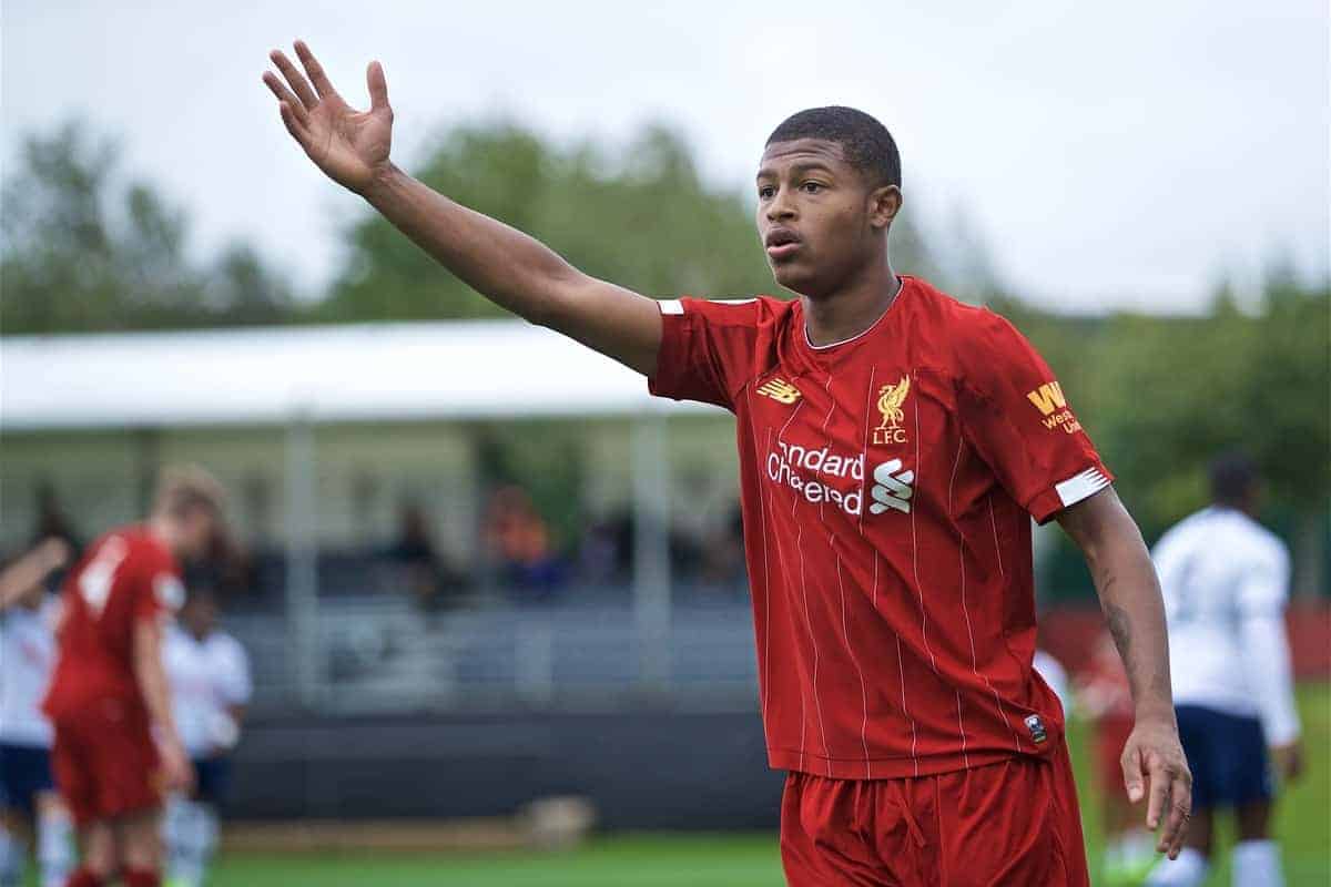 KIRKBY, ENGLAND - Saturday, August 10, 2019: Liverpool's Rhian Brewster during the Under-23 FA Premier League 2 Division 1 match between Liverpool FC and Tottenham Hotspur FC at the Academy. (Pic by David Rawcliffe/Propaganda)