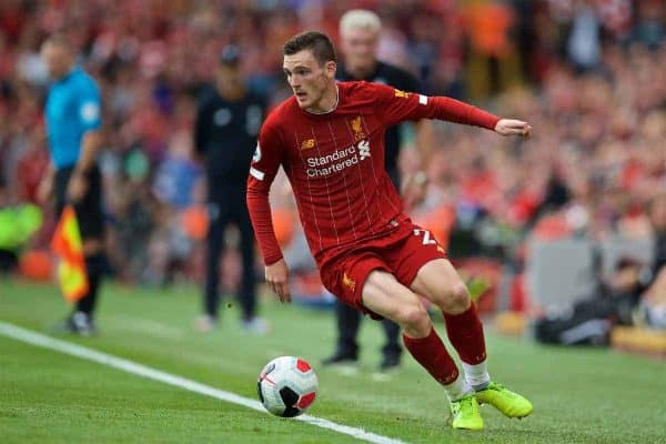 LIVERPOOL, ENGLAND - Saturday, September 14, 2019: Liverpool's Andy Robertson during the FA Premier League match between Liverpool FC and Newcastle United FC at Anfield. (Pic by David Rawcliffe/Propaganda)