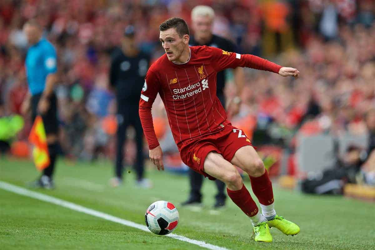 LIVERPOOL, ENGLAND - Saturday, September 14, 2019: Liverpool's Andy Robertson during the FA Premier League match between Liverpool FC and Newcastle United FC at Anfield. (Pic by David Rawcliffe/Propaganda)