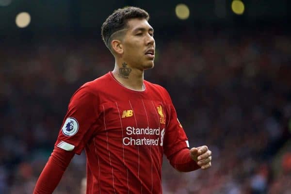 LIVERPOOL, ENGLAND - Saturday, September 14, 2019: Liverpool's Roberto Firmino during the FA Premier League match between Liverpool FC and Newcastle United FC at Anfield. (Pic by David Rawcliffe/Propaganda)