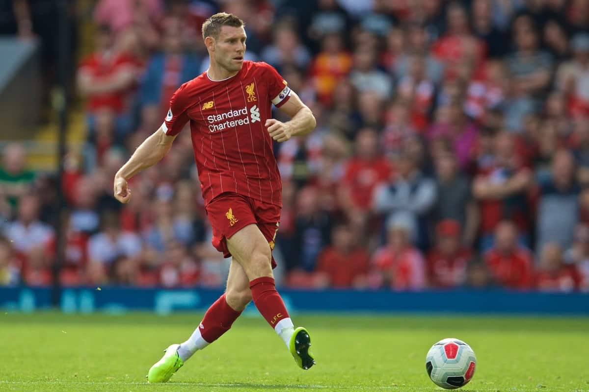 LIVERPOOL, ENGLAND - Saturday, September 14, 2019: Liverpool's James Milner during the FA Premier League match between Liverpool FC and Newcastle United FC at Anfield. (Pic by David Rawcliffe/Propaganda)