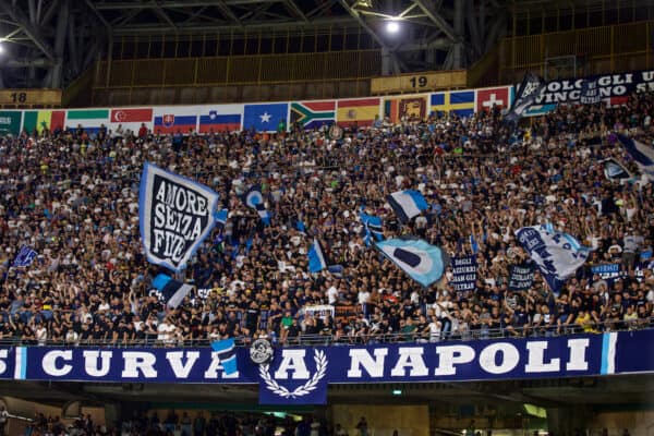 NAPLES, ITALY - Tuesday, September 17, 2019: SSC Napoli supporters during the UEFA Champions League Group E match between SSC Napoli and Liverpool FC at the Studio San Paolo. (Pic by David Rawcliffe/Propaganda)