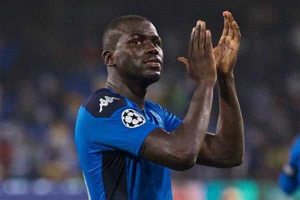 NAPLES, ITALY - Tuesday, September 17, 2019: SSC Napoli's Kalidou Koulibaly applauds the supporters after the UEFA Champions League Group E match between SSC Napoli and Liverpool FC at the Studio San Paolo. Napoli won 2-0. (Pic by David Rawcliffe/Propaganda)