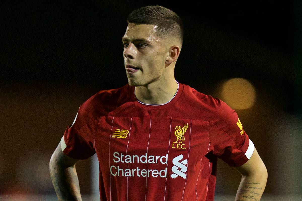 LEICESTER, ENGLAND - Friday, September 20, 2019: Liverpool's substitute Adam Lewis prepares to take a free-kick during the Under-23 FA Premier League 2 Division 1 match between Leicester City FC and Liverpool FC at Holmes Park. (Pic by David Rawcliffe/Propaganda)