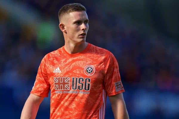 LIVERPOOL, ENGLAND - Saturday, September 21, 2019: Sheffield United's goalkeeper Dean Henderson celebrates his side's opening goal during the FA Premier League match between Everton FC and Sheffield United FC at Goodison Park. (Pic by David Rawcliffe/Propaganda)