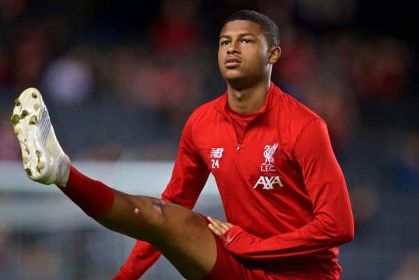 MILTON KEYNES, ENGLAND - Wednesday, September 25, 2019: Liverpool's Rhian Brewster during the pre-match warm-up before the Football League Cup 3rd Round match between MK Dons FC and Liverpool FC at Stadium MK. (Pic by David Rawcliffe/Propaganda)