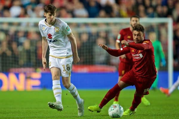 MILTON KEYNES, ENGLAND - Wednesday, September 25, 2019: MK Dons' Conor McGrandles during the Football League Cup 3rd Round match between MK Dons FC and Liverpool FC at Stadium MK. (Pic by David Rawcliffe/Propaganda)