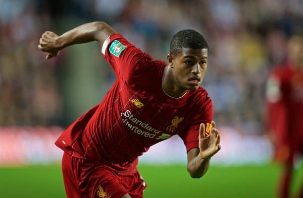 MILTON KEYNES, ENGLAND - Wednesday, September 25, 2019: Liverpool's Rhian Brewster during the Football League Cup 3rd Round match between MK Dons FC and Liverpool FC at Stadium MK. (Pic by David Rawcliffe/Propaganda)