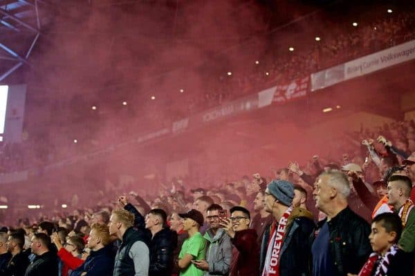 MILTON KEYNES, ENGLAND - Wednesday, September 25, 2019: Liverpool supporters during the Football League Cup 3rd Round match between MK Dons FC and Liverpool FC at Stadium MK. (Pic by David Rawcliffe/Propaganda)