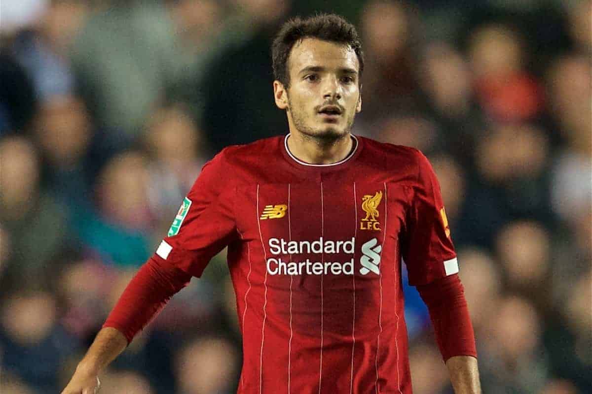 MILTON KEYNES, ENGLAND - Wednesday, September 25, 2019: Liverpool's Pedro Chirivella during the Football League Cup 3rd Round match between MK Dons FC and Liverpool FC at Stadium MK. (Pic by David Rawcliffe/Propaganda)